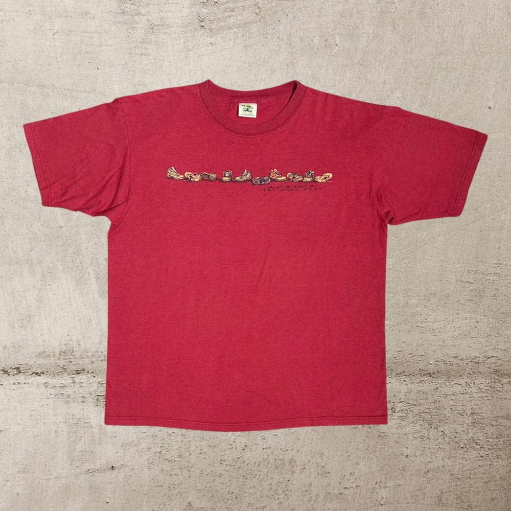 Vintage Acadia National Park Graphic T-Shirt Mens XL Red Maine‎ Hiking USA Made